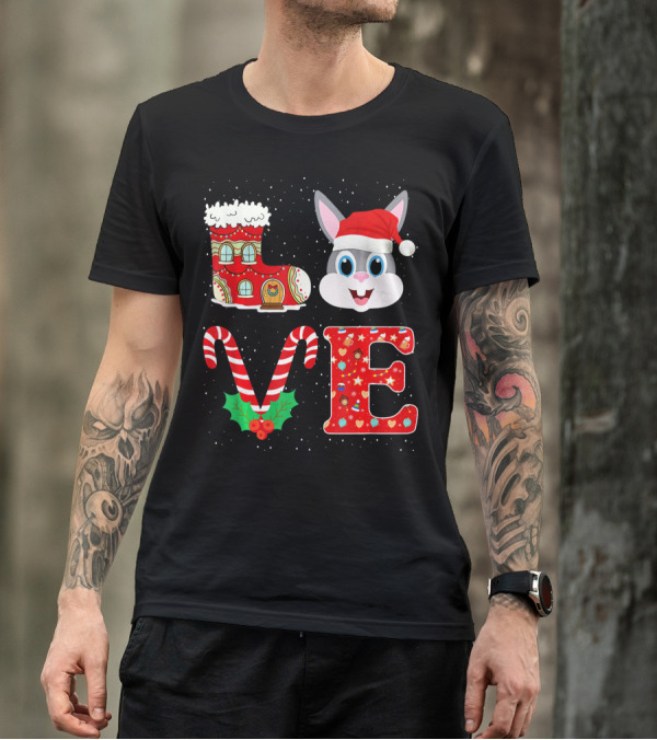 I Love My Rabbit Christmas Santa Hat Candy Cane Fun T-Shirt