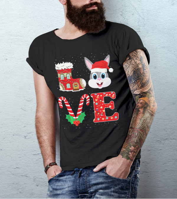 I Love My Rabbit Christmas Santa Hat Candy Cane Fun T-Shirt