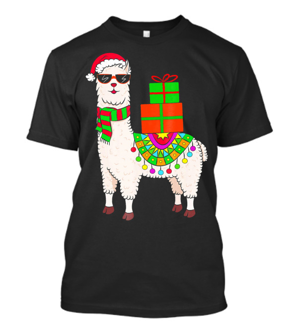 Llama Alpaca Xmas Santa Hat Sunglasses Festive Presents T-Shirt