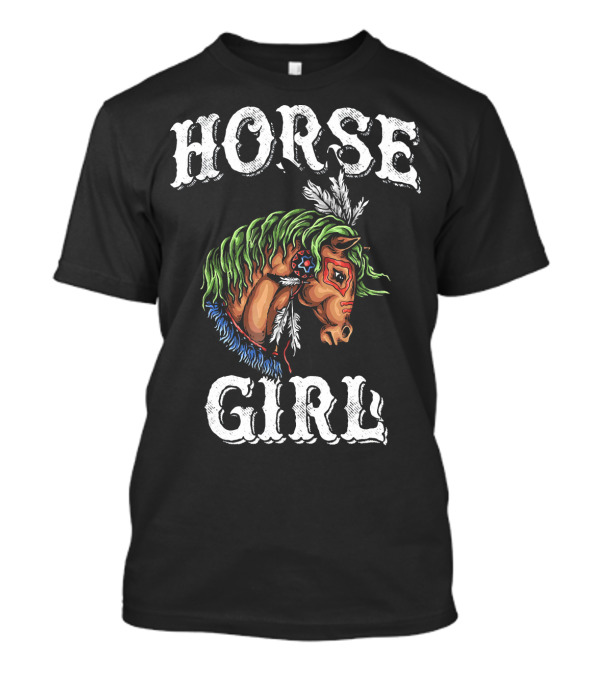 HORSE GIRL EQUESTRIAN DECORATED FEATHERS AND COLORFUL MANE T-Shirt