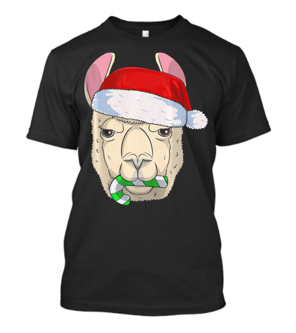 Llama Alpaca Santa Hat Candy Cane T-Shirt