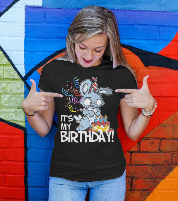 It's My Birthday Rabbit With Cake And Party Hat T-Shirt