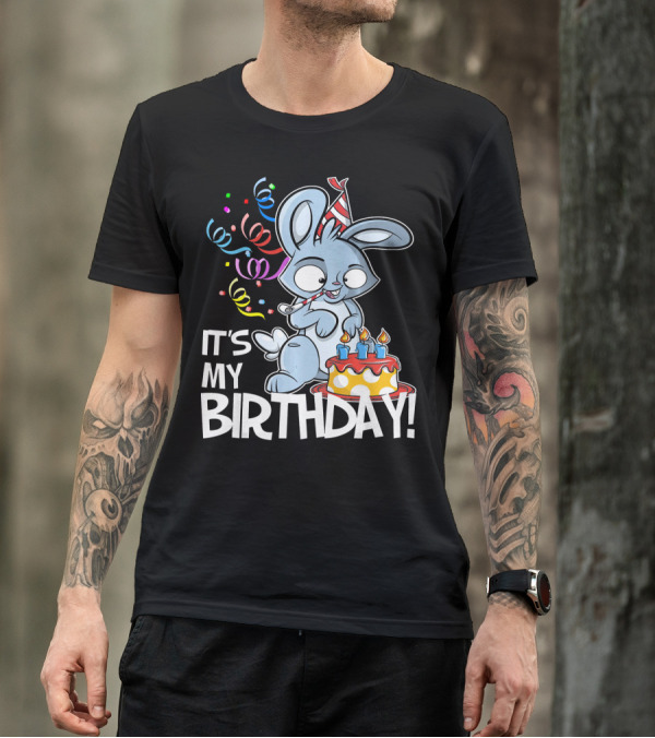It's My Birthday Rabbit With Cake And Party Hat T-Shirt