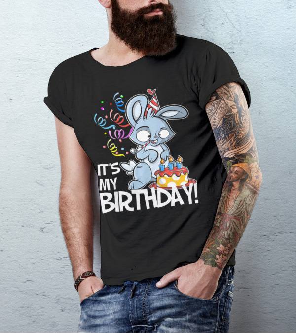 It's My Birthday Rabbit With Cake And Party Hat T-Shirt