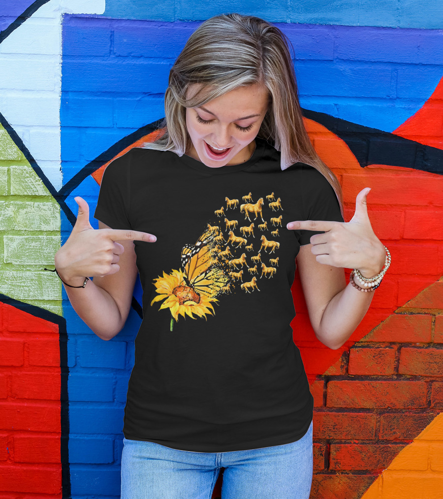 Sunflower Butterfly Horses You Are My Sunshine Horse Lovers T-Shirt