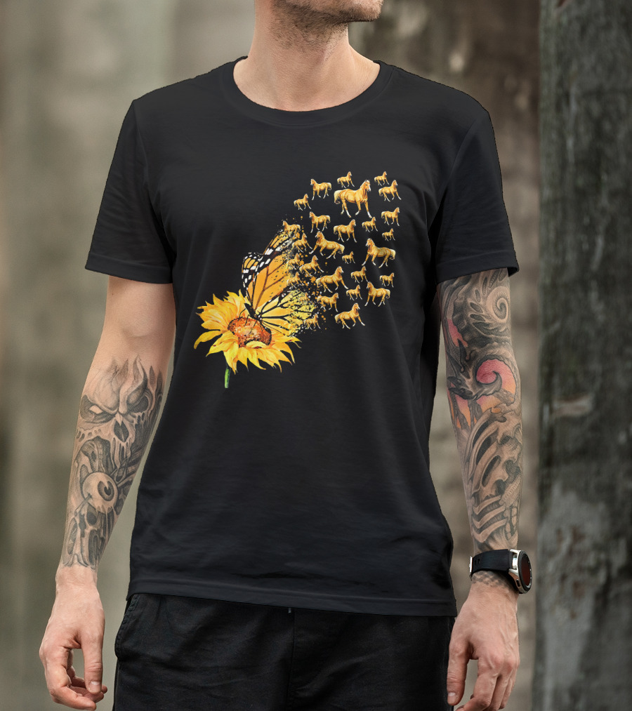 Sunflower Butterfly Horses You Are My Sunshine Horse Lovers T-Shirt