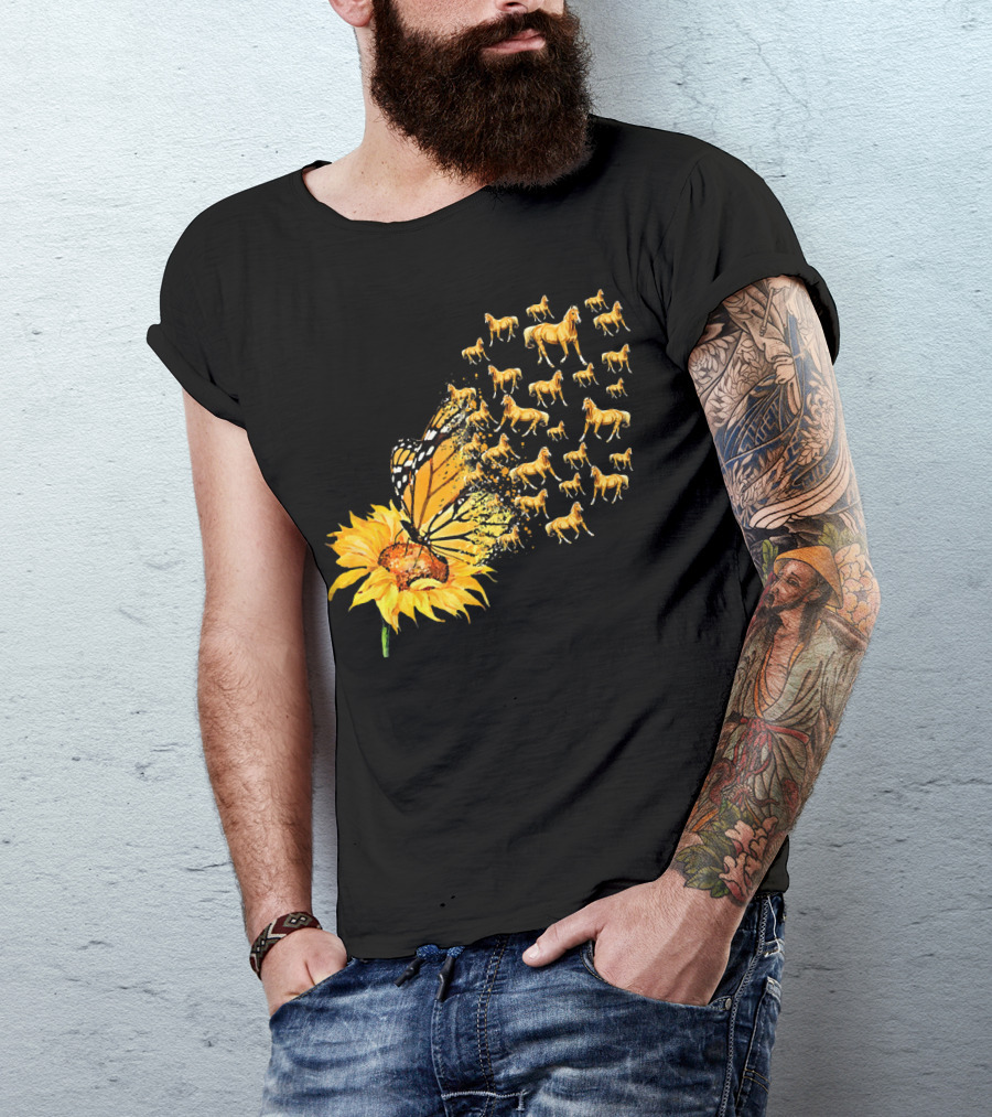 Sunflower Butterfly Horses You Are My Sunshine Horse Lovers T-Shirt