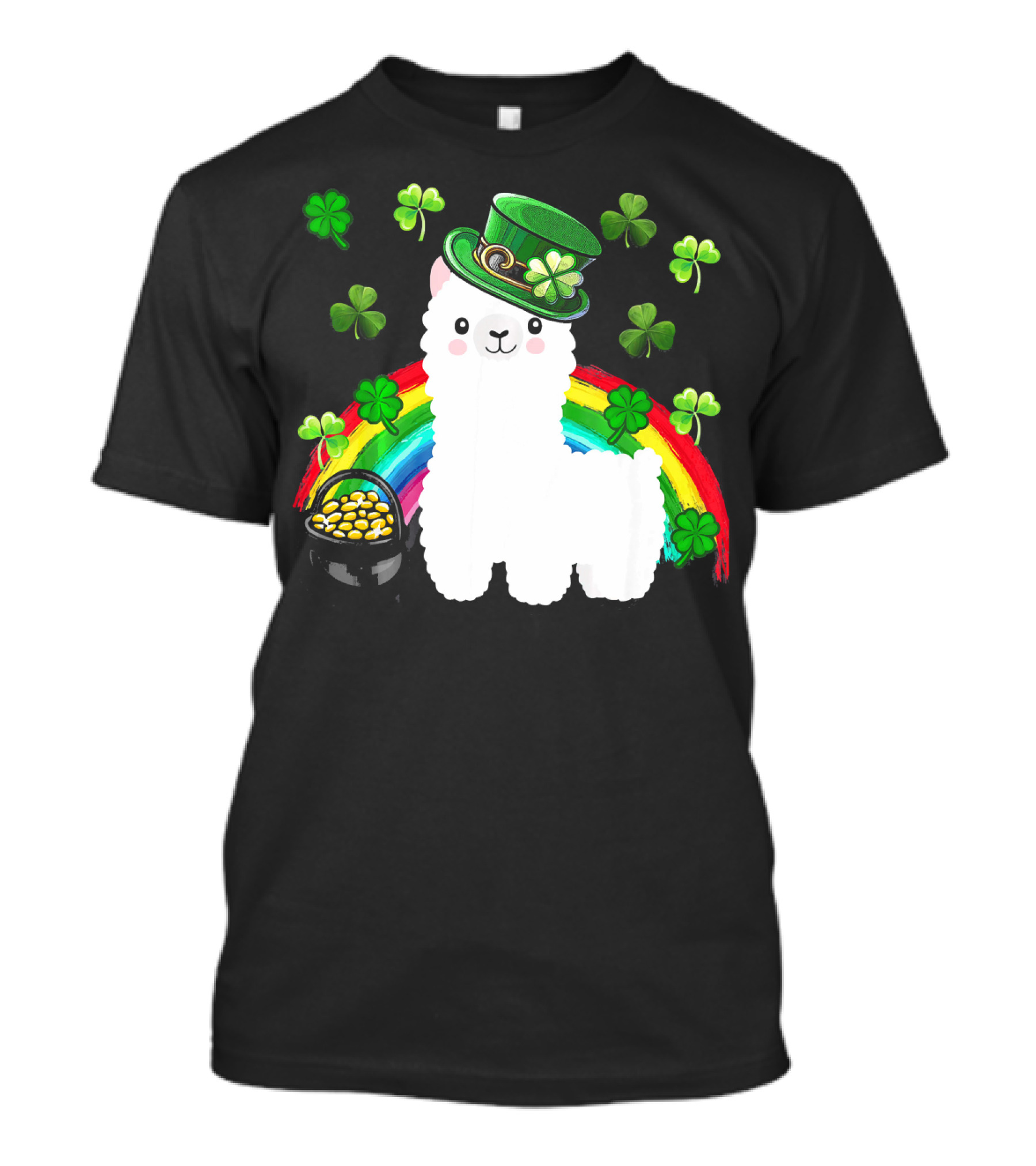 Llama Alpaca Leprechaun St. Patrick's Day Rainbow Clover Hat Gold T-Shirt