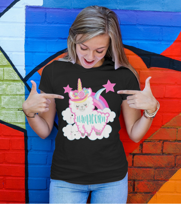 Llamacorn Unicorn Llama With Rainbow And Stars T-Shirt