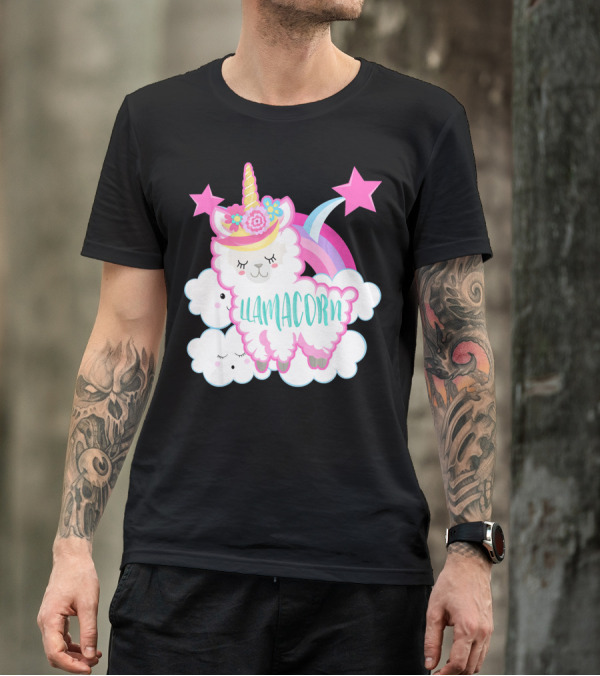 Llamacorn Unicorn Llama With Rainbow And Stars T-Shirt
