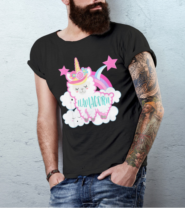 Llamacorn Unicorn Llama With Rainbow And Stars T-Shirt