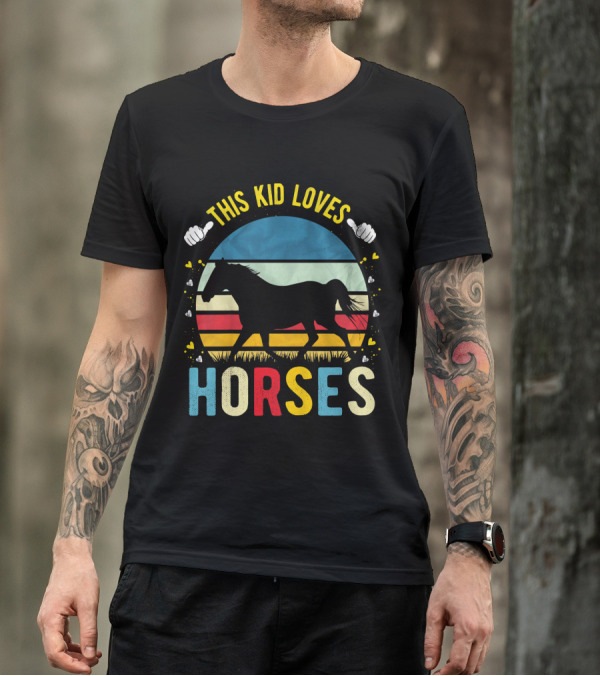 This Kid Loves Horses Boys And Girl Retro Sunset T-Shirt