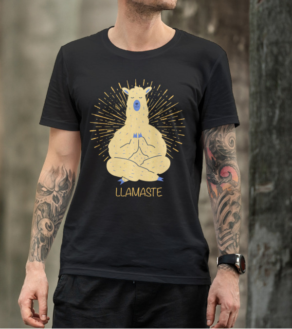 Llamaste Llama In Yoga Pose With Fun Pun Namaste Radiating Joy T-Shirt