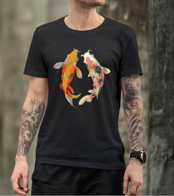 Koi Fish Carp Pond Japanese Aquarelle Colorful Koi Pair T-Shirt