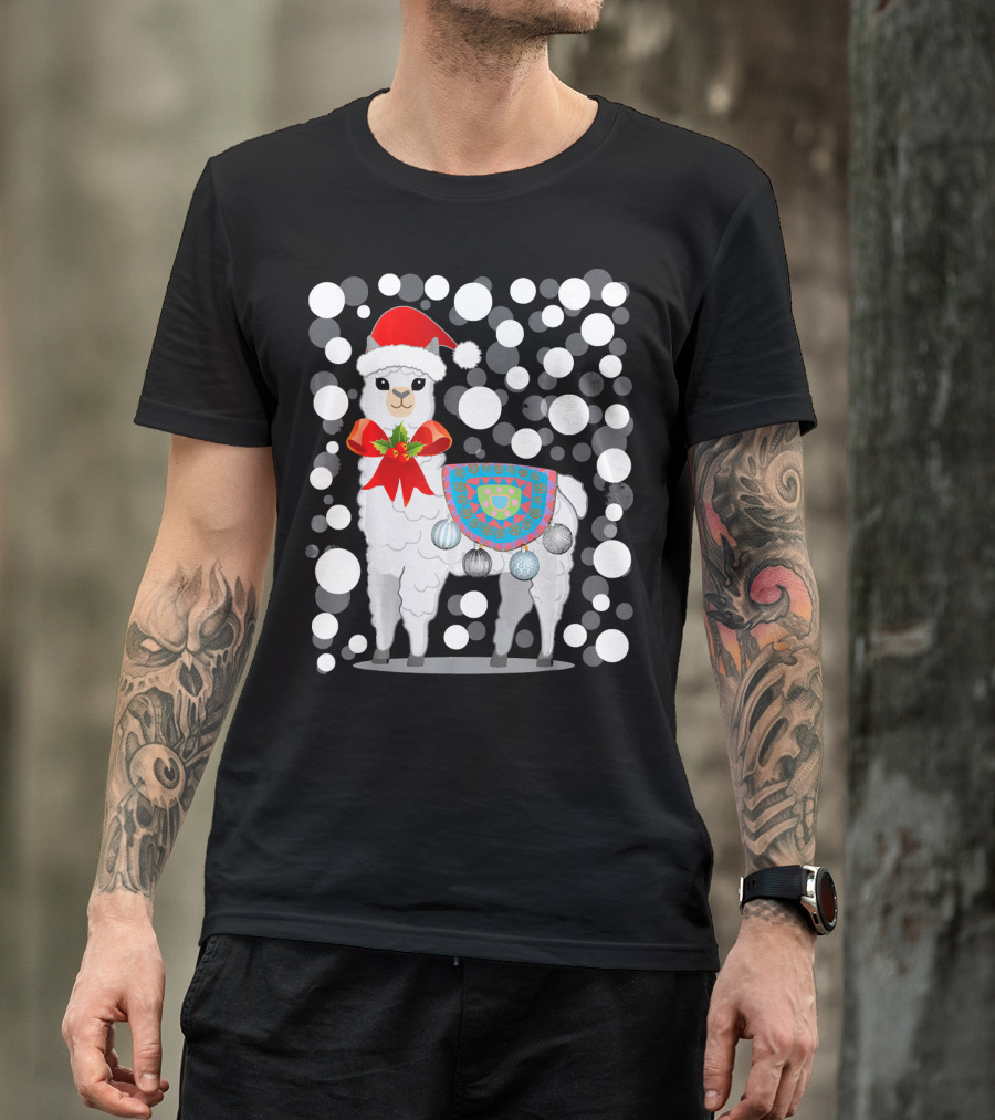 Llama Alpaca Christmas X Mas Santa Hat Festive Ornaments T-Shirt