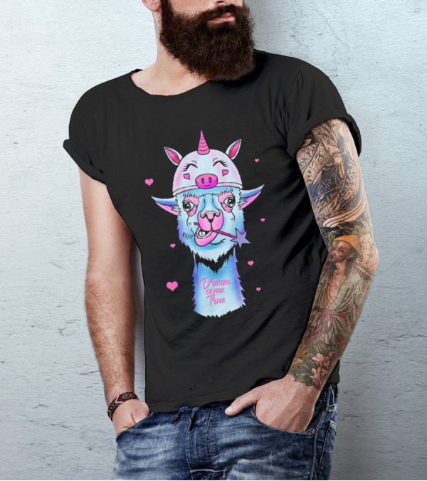 Dream Come True Llama Alpaca Unicorn Cool Funny Lama Ram T-Shirt