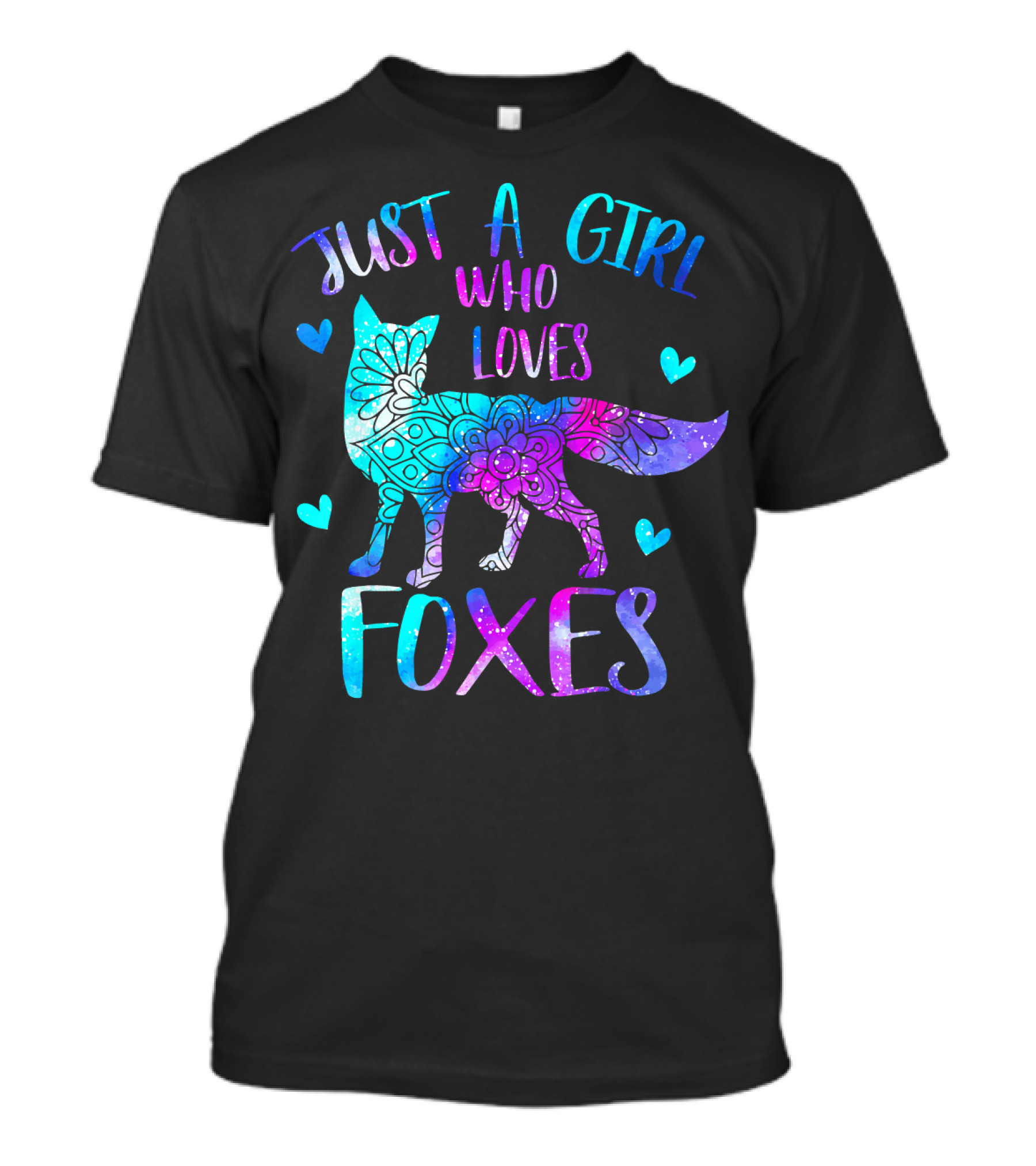 Just A Girl Who Loves Foxes Multicolor Floral Pattern With Hearts T-Shirt