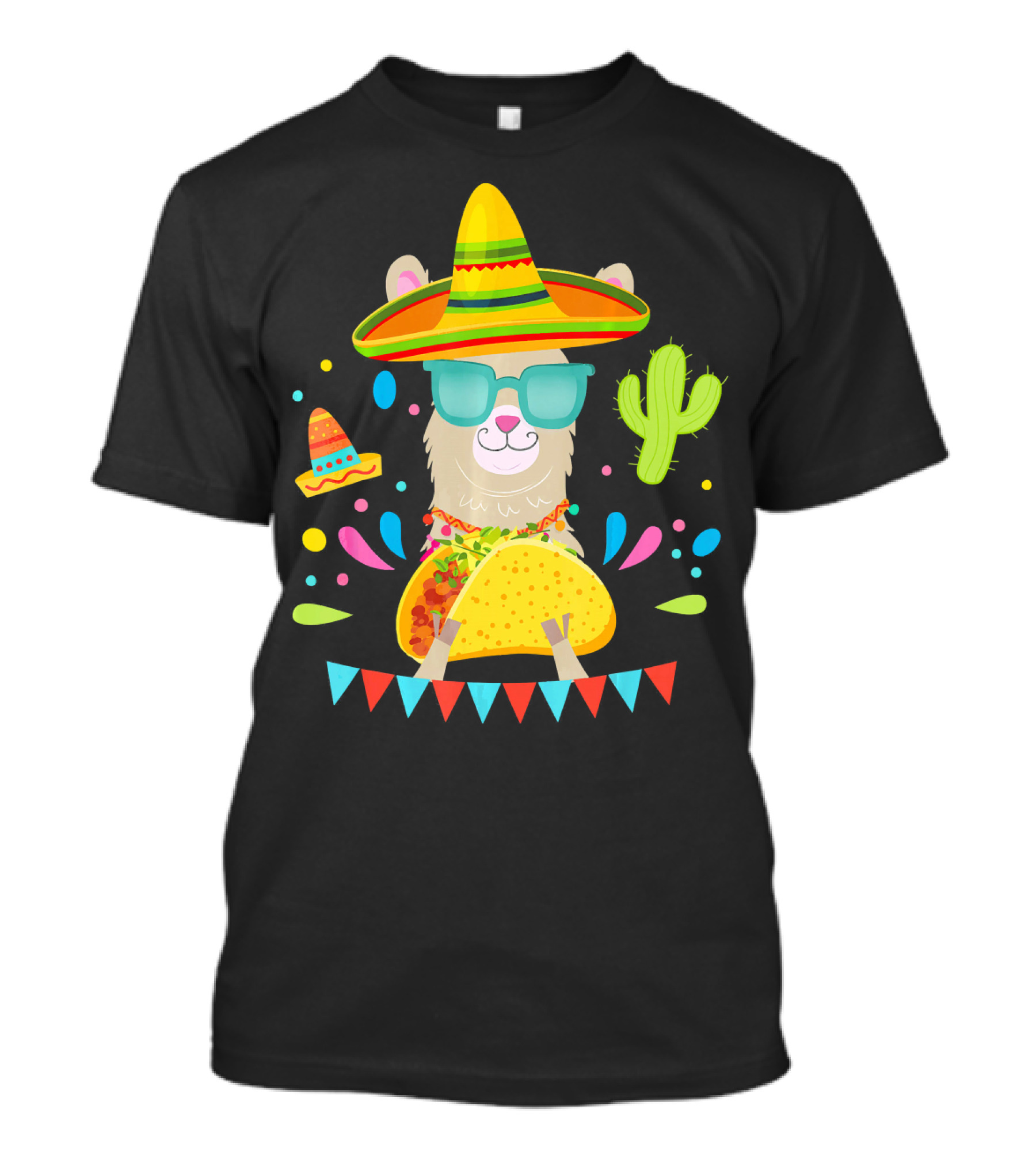 Llama Eating Taco Cool Sombrero Cactus Fiesta Mexican T-Shirt
