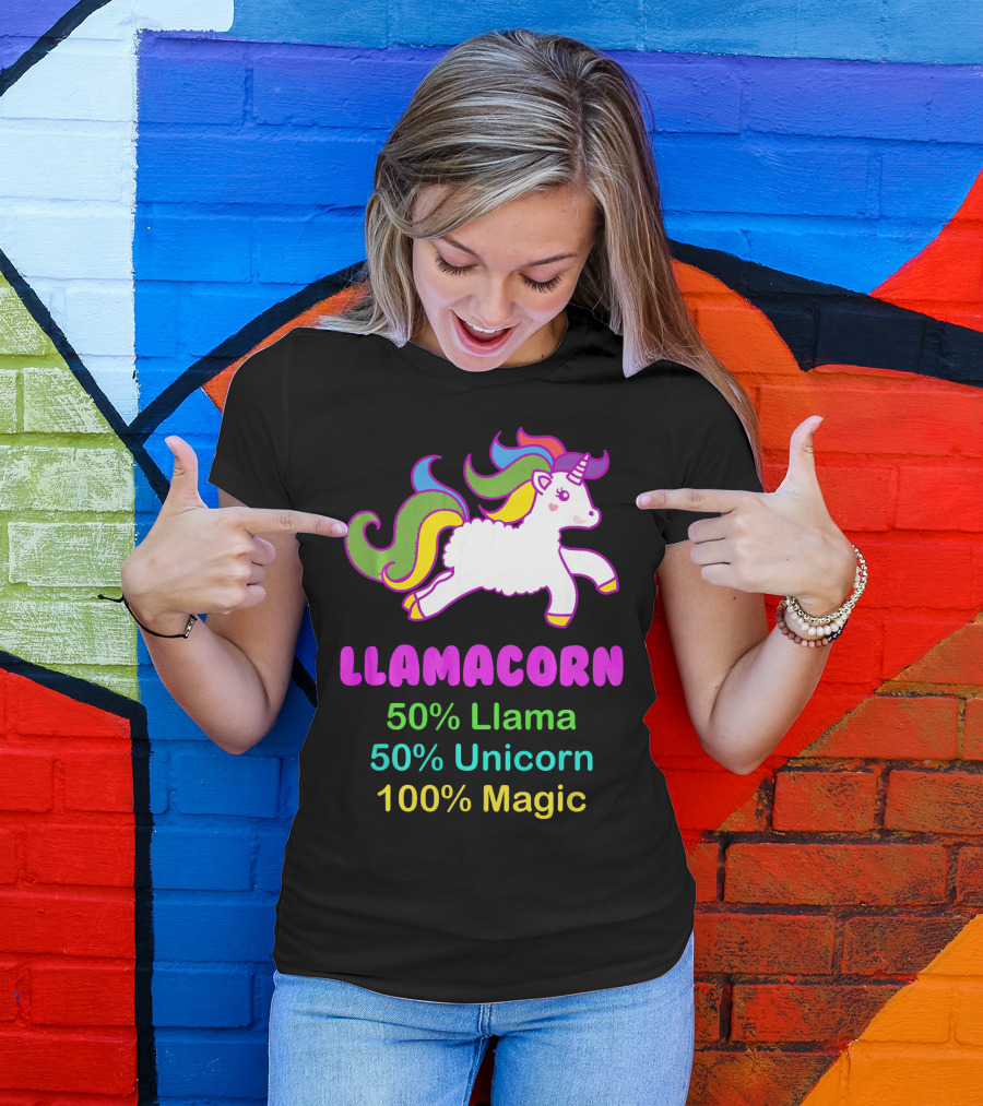 Llamacorn 50% Llama 50% Unicorn 100% Magic Rainbow Elements T-Shirt