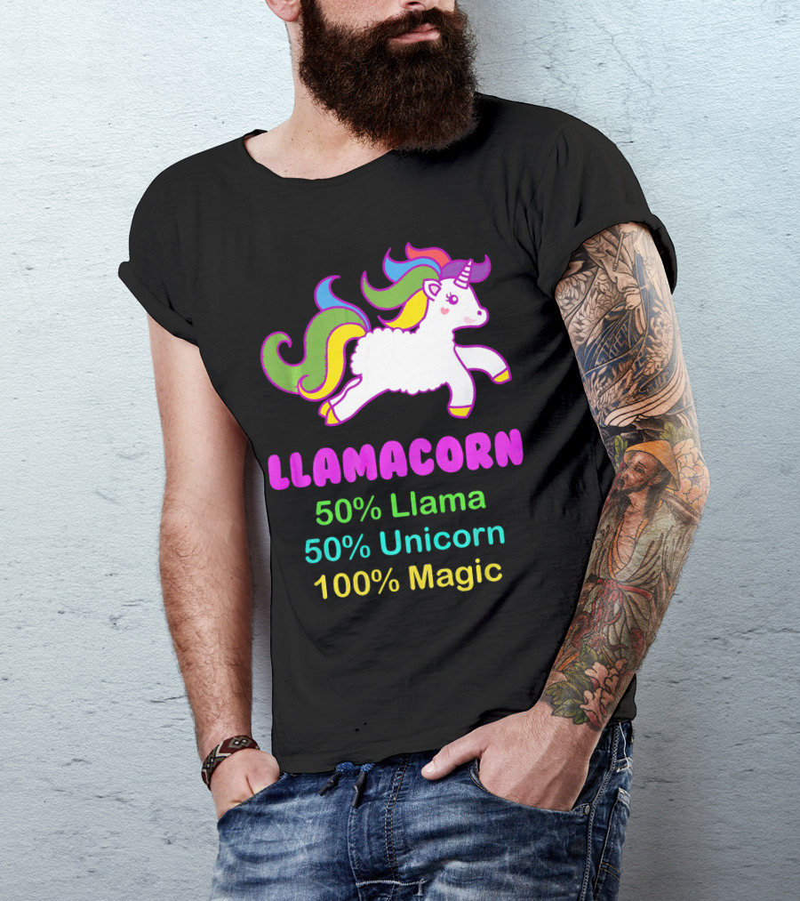Llamacorn 50% Llama 50% Unicorn 100% Magic Rainbow Elements T-Shirt