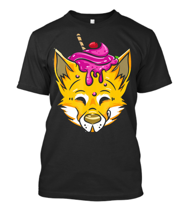 Ice Cream Sundae Fox With Cherry And Sprinkles Wolf Face T-Shirt