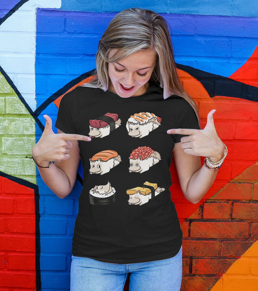 Hedgehog Sushi Nigiri Salmon Tuna Roe Funny Pet T-Shirt