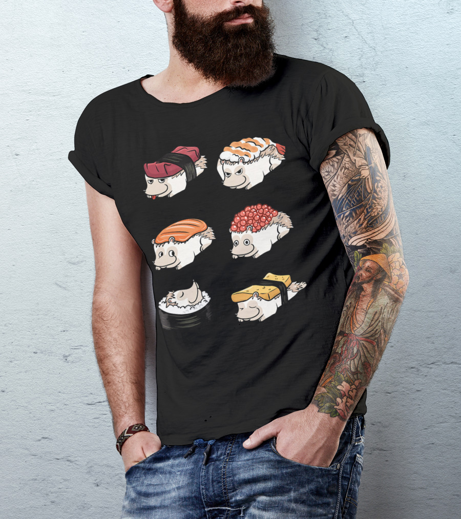Hedgehog Sushi Nigiri Salmon Tuna Roe Funny Pet T-Shirt