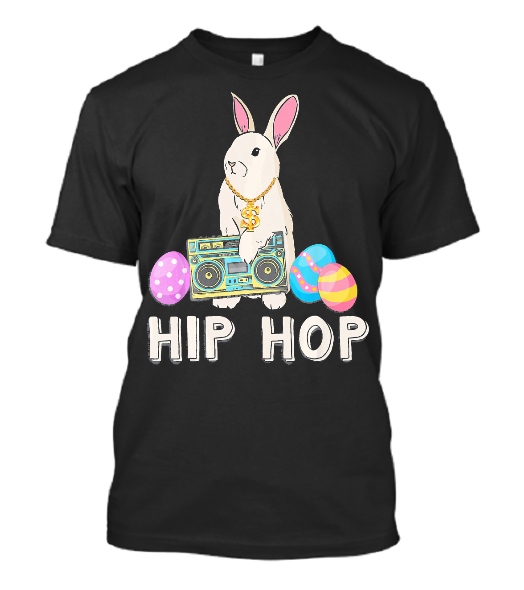 Hip Hop Bunny Dollar Chain Boombox Easter Eggs T-Shirt