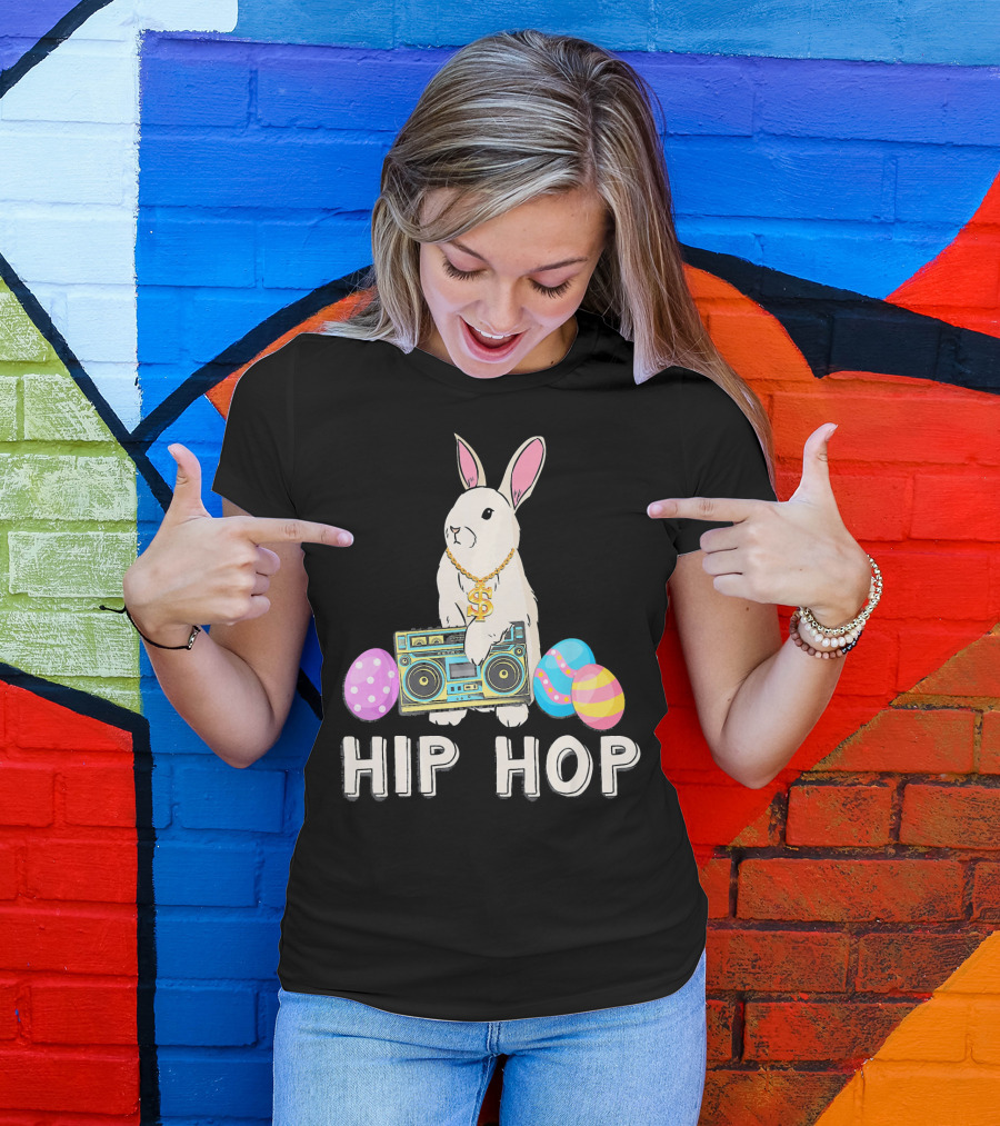 Hip Hop Bunny Dollar Chain Boombox Easter Eggs T-Shirt