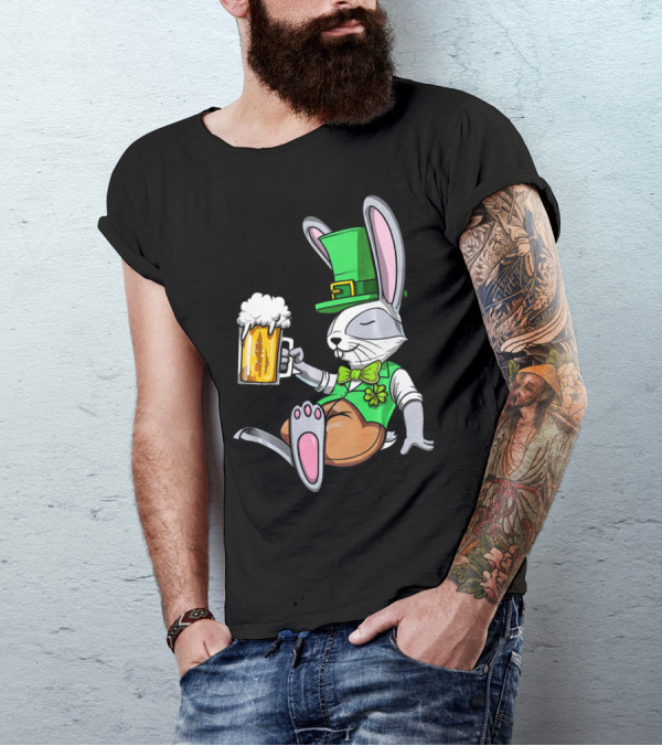 Leprechaun Rabbit St Patricks Bunny Beer Green Hat Shamrock Mug T-Shirt