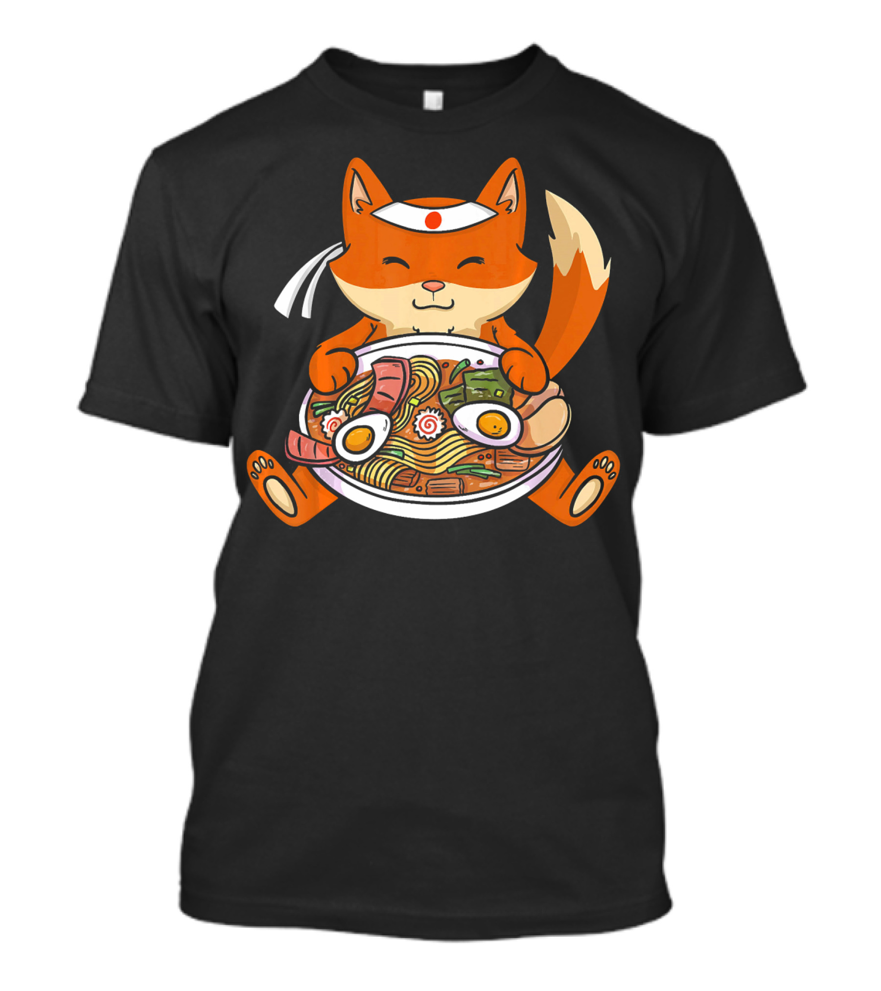 Japanese Anime Kawaii Fox Enjoying Ramen Bowl T-Shirt