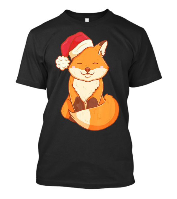 Kawaii Fox In Santa Hat Christmas T-Shirt