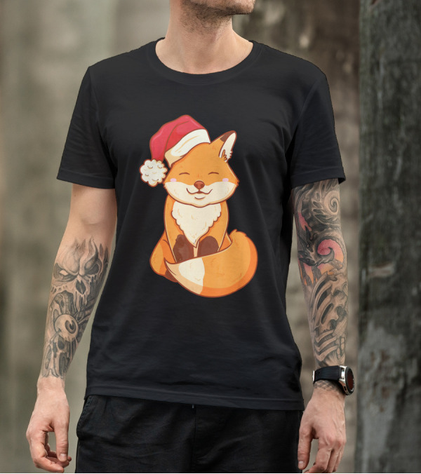 Kawaii Fox In Santa Hat Christmas T-Shirt