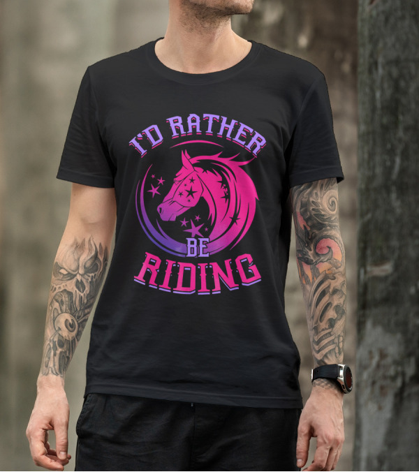 I'D Rather Be Riding Horse Stars Purple Pink T-Shirt