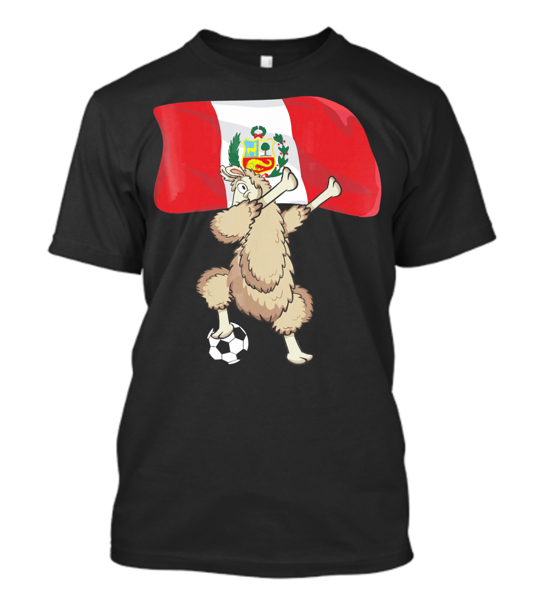 Llama Dabbing Soccer Peru Flag Football T-Shirt