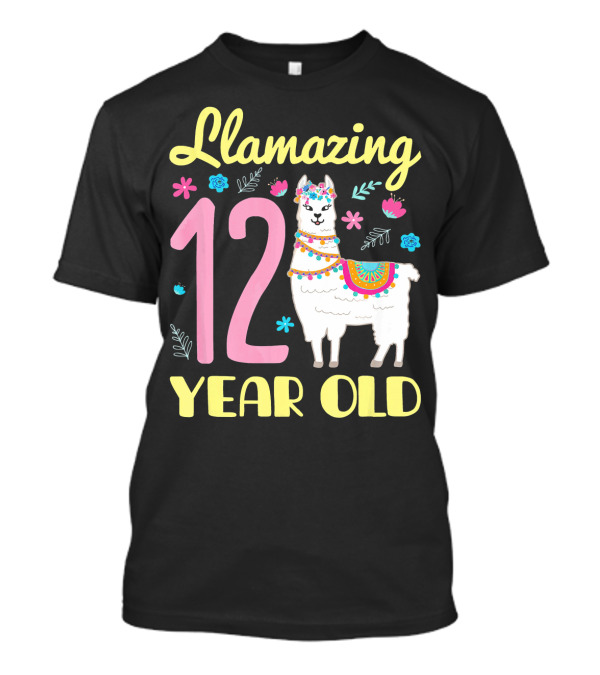 Llamazing 12 Year Old Birthday Celebration With Colorful Floral Llama T-Shirt