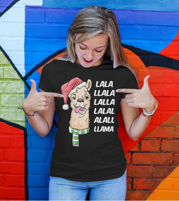 Lala Llama Christmas Santa Hat Funny Holiday Llama T-Shirt