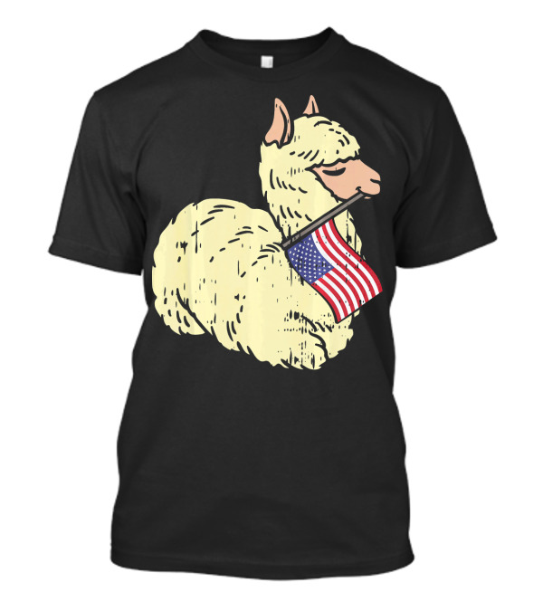 Llama Holding American Flag Cute Alpaca T-Shirt