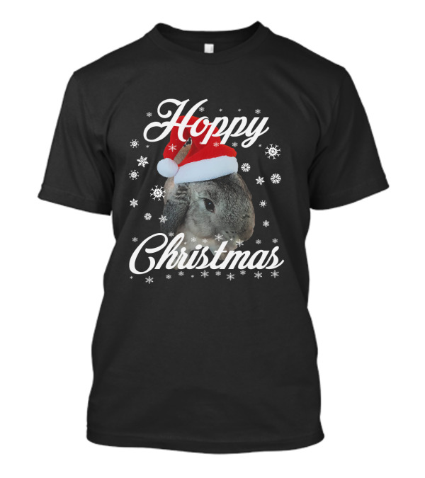 Hoppy Christmas Cute Funny Rabbit Love Santa Hat Snowflakes T-Shirt