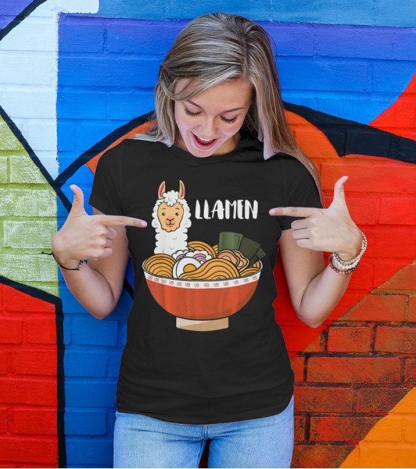Llamen Ramen Japanese Noodle Llama In Bowl T-Shirt