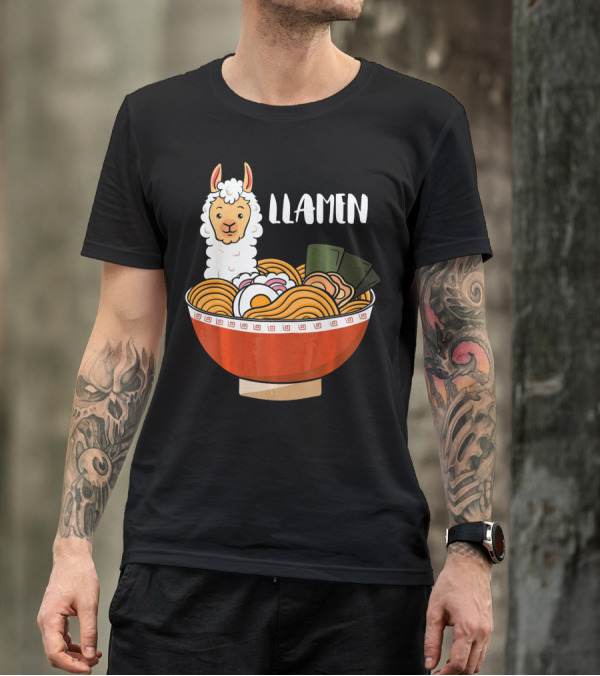 Llamen Ramen Japanese Noodle Llama In Bowl T-Shirt