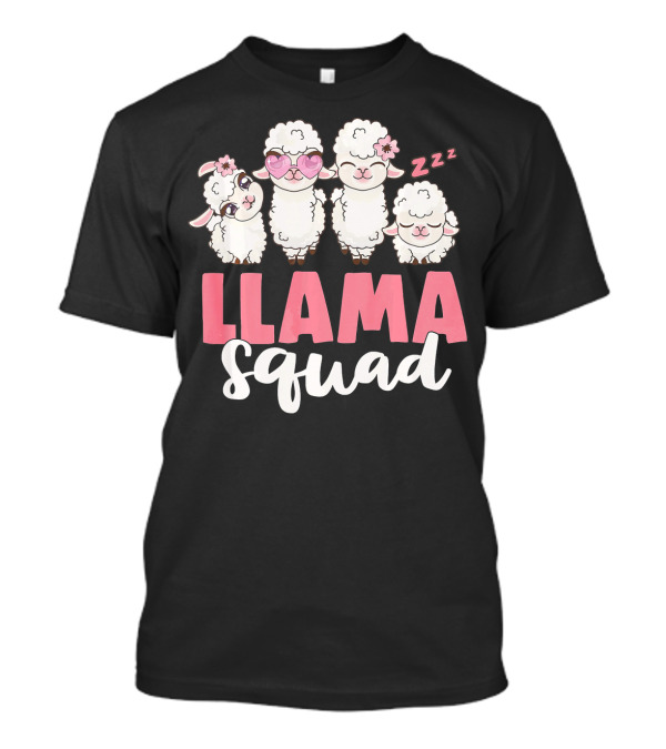Llama Squad Cute Girls With Pink Accessories And Sleeping Llama T-Shirt