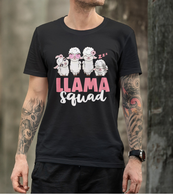 Llama Squad Cute Girls With Pink Accessories And Sleeping Llama T-Shirt