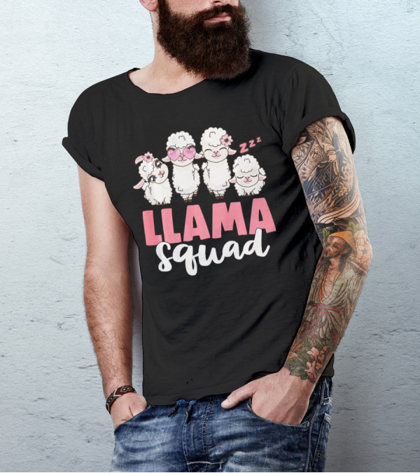 Llama Squad Cute Girls With Pink Accessories And Sleeping Llama T-Shirt
