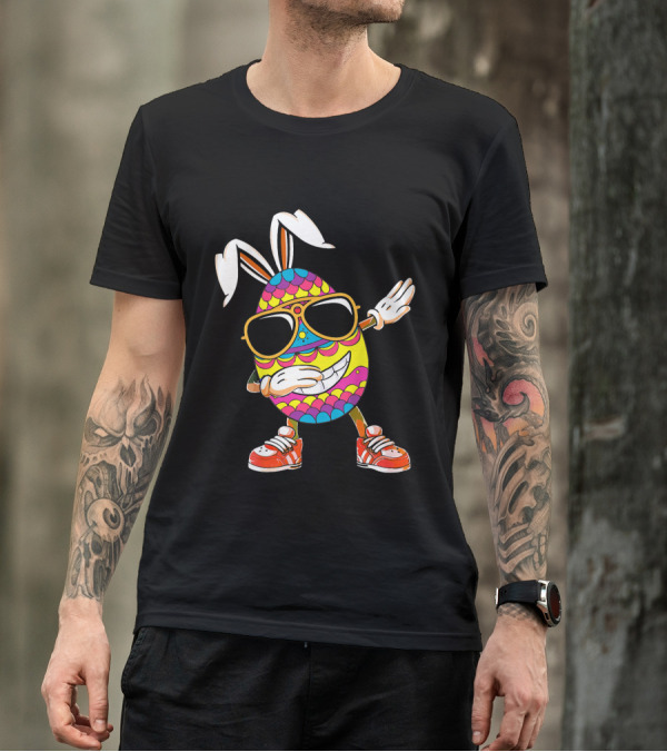 Kids Dabbing Easter Egg With Bunny Ears And Sunglasses T-Shirt