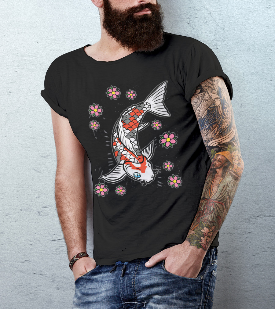 Koi Fish Carp With Cherry Blossom Garden T-Shirt