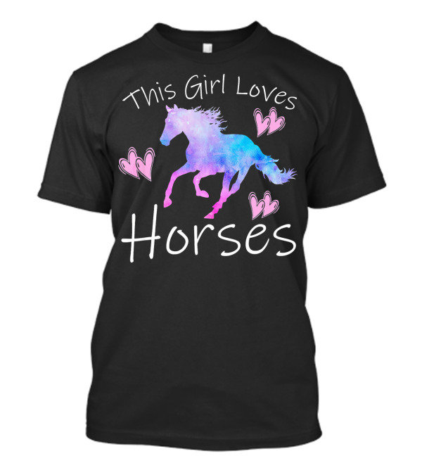 This Girl Loves Horses Colorful Horse With Pink Hearts T-Shirt