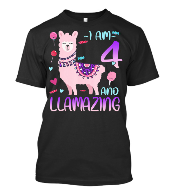 I Am 4 Years Old And Llamazing With Llama And Candy Elements T-Shirt