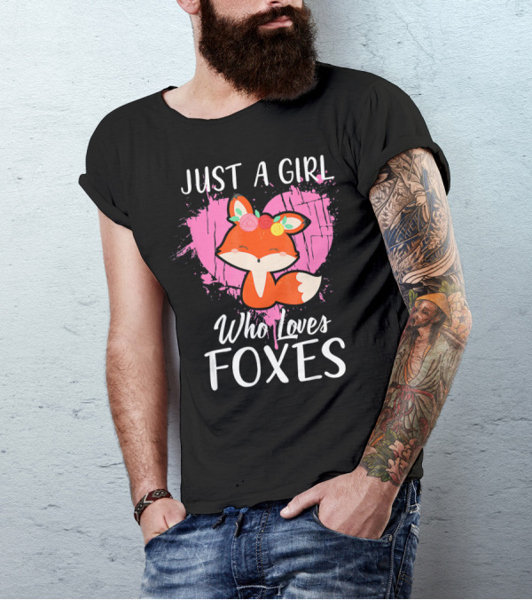 Just A Girl Who Loves Foxes Pink Heart Floral Headband Fox T-Shirt