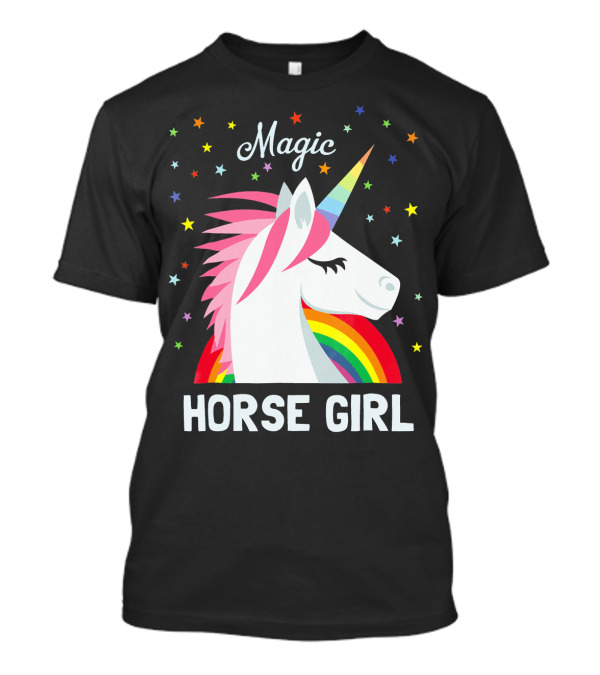 Magic Horse Girl Unicorn Rainbow Stars T-Shirt